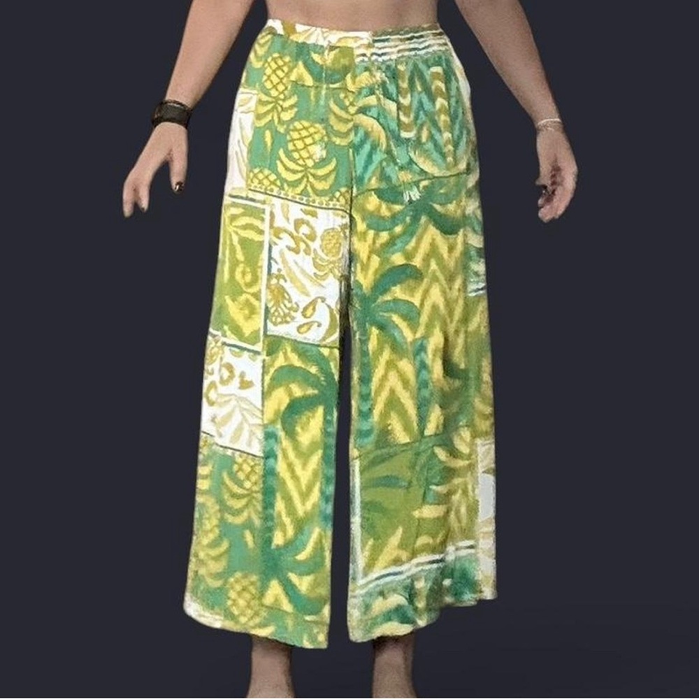 Tropical Print Wide-Leg Summery Pants